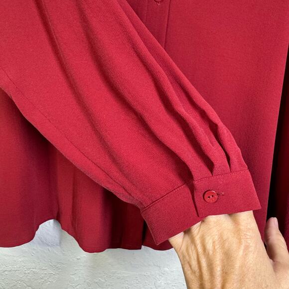 EILEEN FISHER Blouse XL Georgette Crepe Classic Collard Button Down Silk Career - Picture 8 of 12